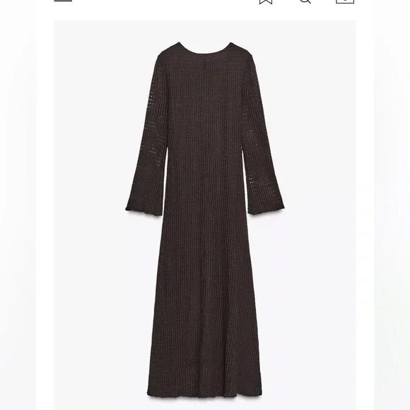 Zara NWT black open weave V-neck midi dress long sleeve gold accents size XS - Picture 13 of 15